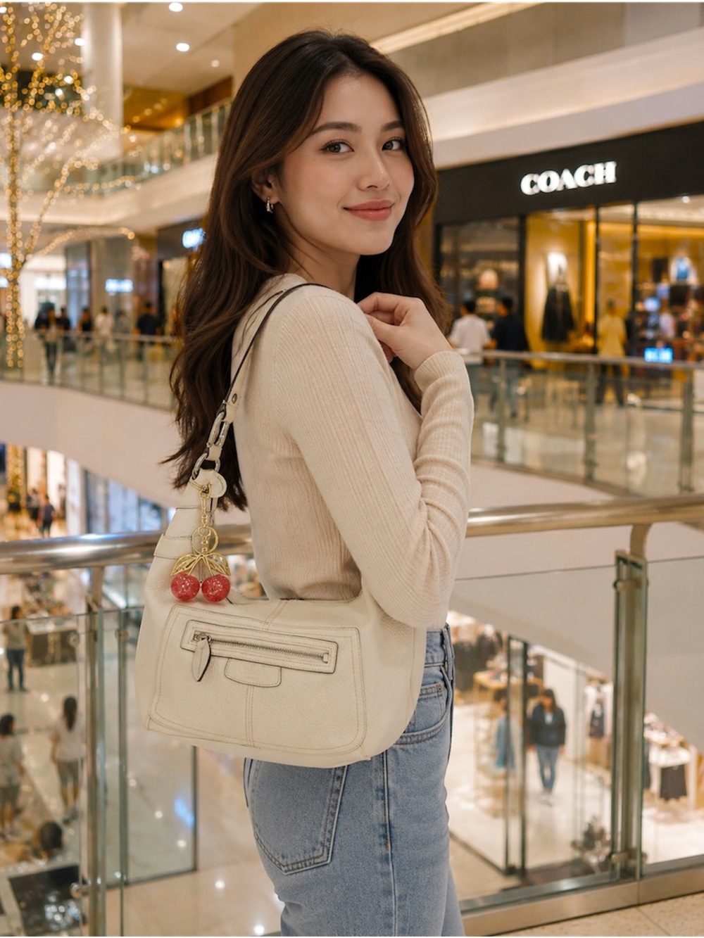 Vintage style Coach soho Shoulder Bag Cream soft Leather
